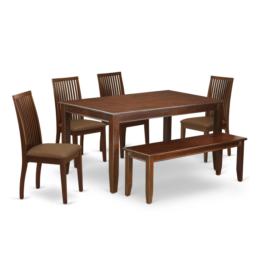 DUIP6-QRT-L 6-Piece Dining Ensemble with Rectangular Table, Chic Linen Chairs, and Comfy Bench for Modern Spaces