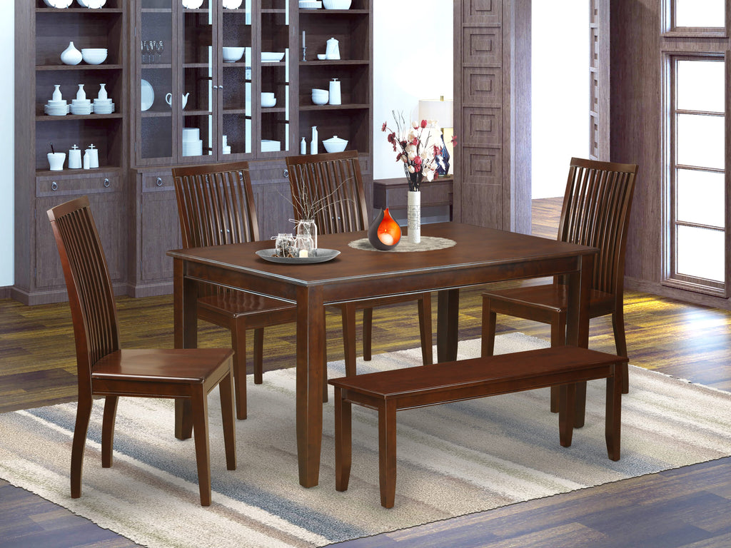DUIP6-IX5-O Mahogany Stylish 6-Piece Dining Ensemble with Rectangle Table, 4 Chairs, and Bench