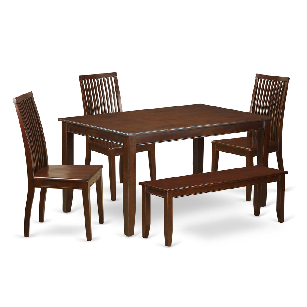 DUIP6-IX5-O Mahogany Stylish 6-Piece Dining Ensemble with Rectangle Table, 4 Chairs, and Bench
