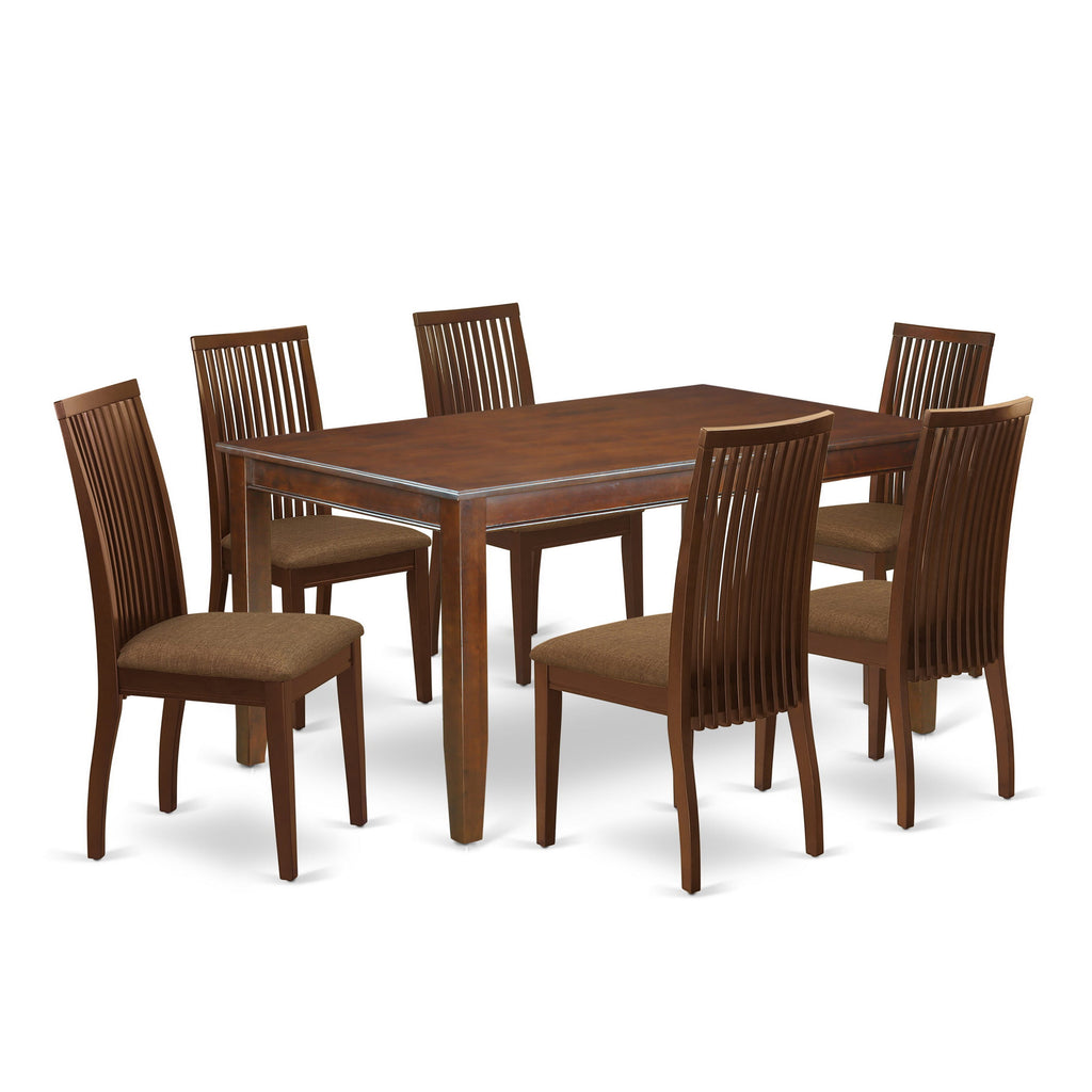DUIP7-MBX-S Ultimate Dining Set 7-Piece Collection with Stylish Table and Plush Chairs for Elegant Dining, Rich Mahogany Finish