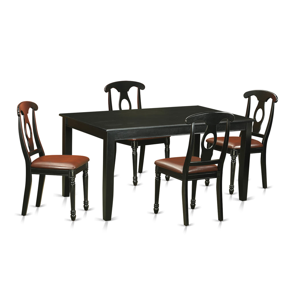 DUKE5-KZI-Z7 5 Piece Dining Collection with Rectangle Table and 4 Leather-Style Chairs, Black 36x60 Inch