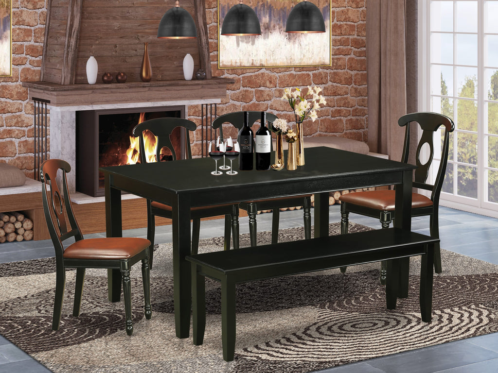 DUKE6-YCD-QN 6 Piece Contemporary Dining Ensemble with Rectangle Table, 4 Chairs, & Bench in Black, 36x60 in
