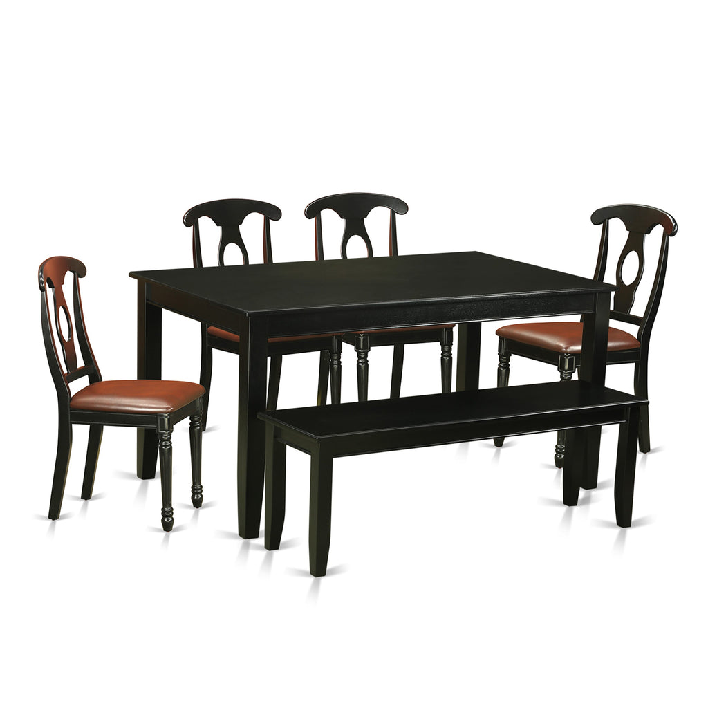 DUKE6-YCD-QN 6 Piece Contemporary Dining Ensemble with Rectangle Table, 4 Chairs, & Bench in Black, 36x60 in