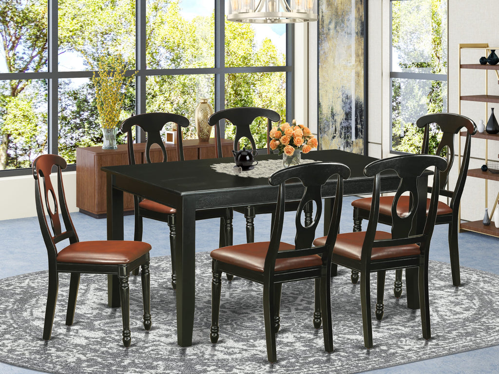 7 Piece Dining Set DUKE7-YJA-24 Rectangular Table with 6 Chairs in Faux Leather, Black, 36x60 Inches