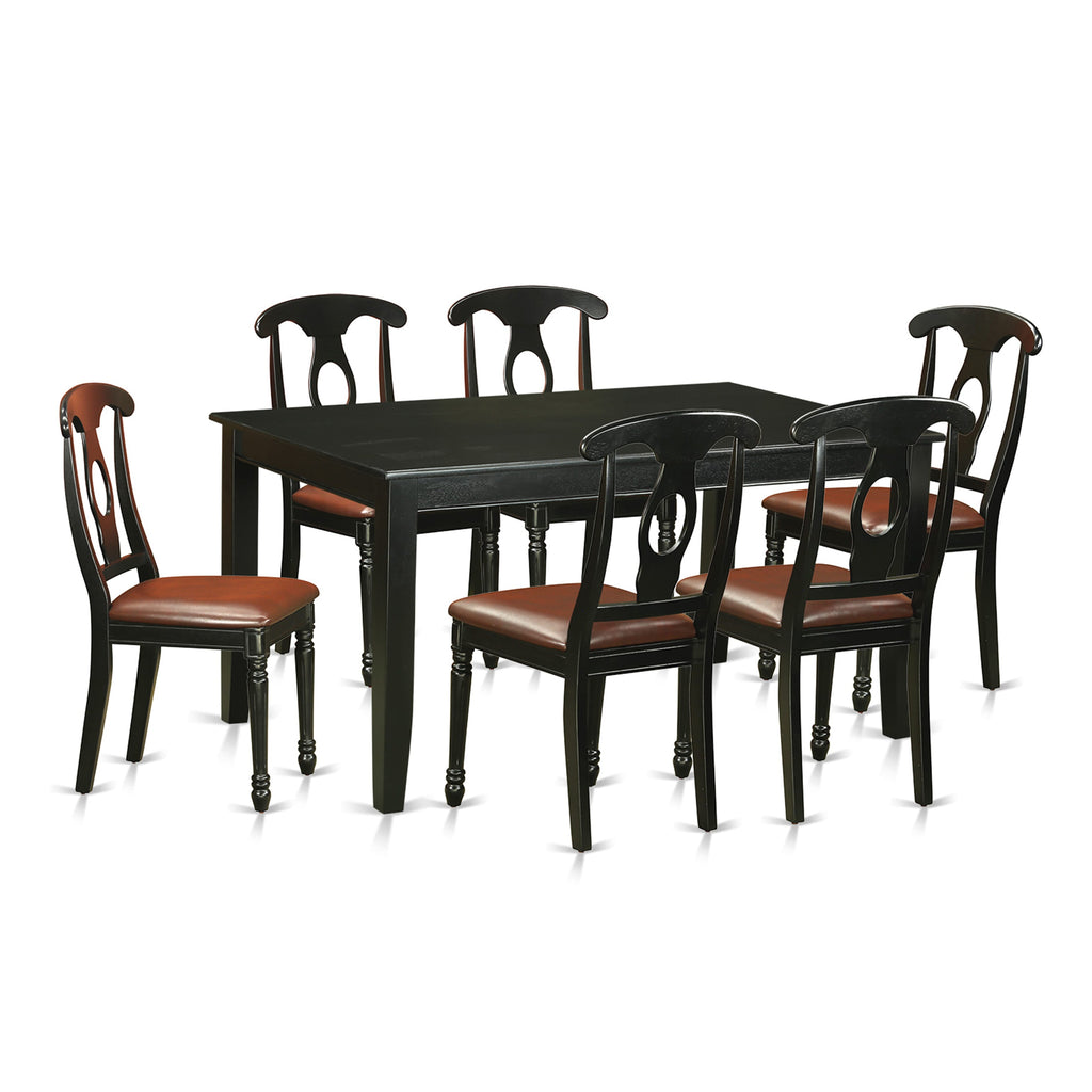 7 Piece Dining Set DUKE7-YJA-24 Rectangular Table with 6 Chairs in Faux Leather, Black, 36x60 Inches