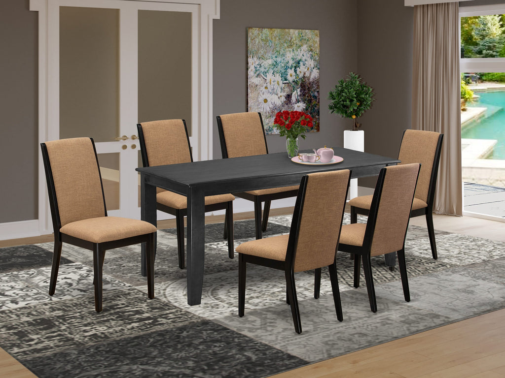 DULA7-ZIP-21 Deluxe Dining Set 7-Piece Set with 6 Upholstered Chairs and Rectangular Table, Elegant Black, 36x60 Inch