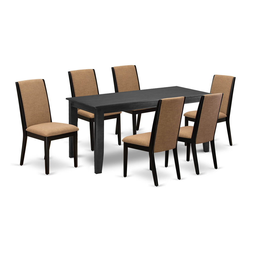 DULA7-ZIP-21 Deluxe Dining Set 7-Piece Set with 6 Upholstered Chairs and Rectangular Table, Elegant Black, 36x60 Inch