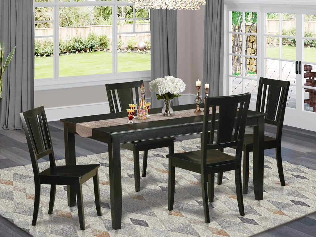 DULE5-W5P-B Modern Black 5-Piece Dining Set with Chairs and Rectangle Table, 36x60