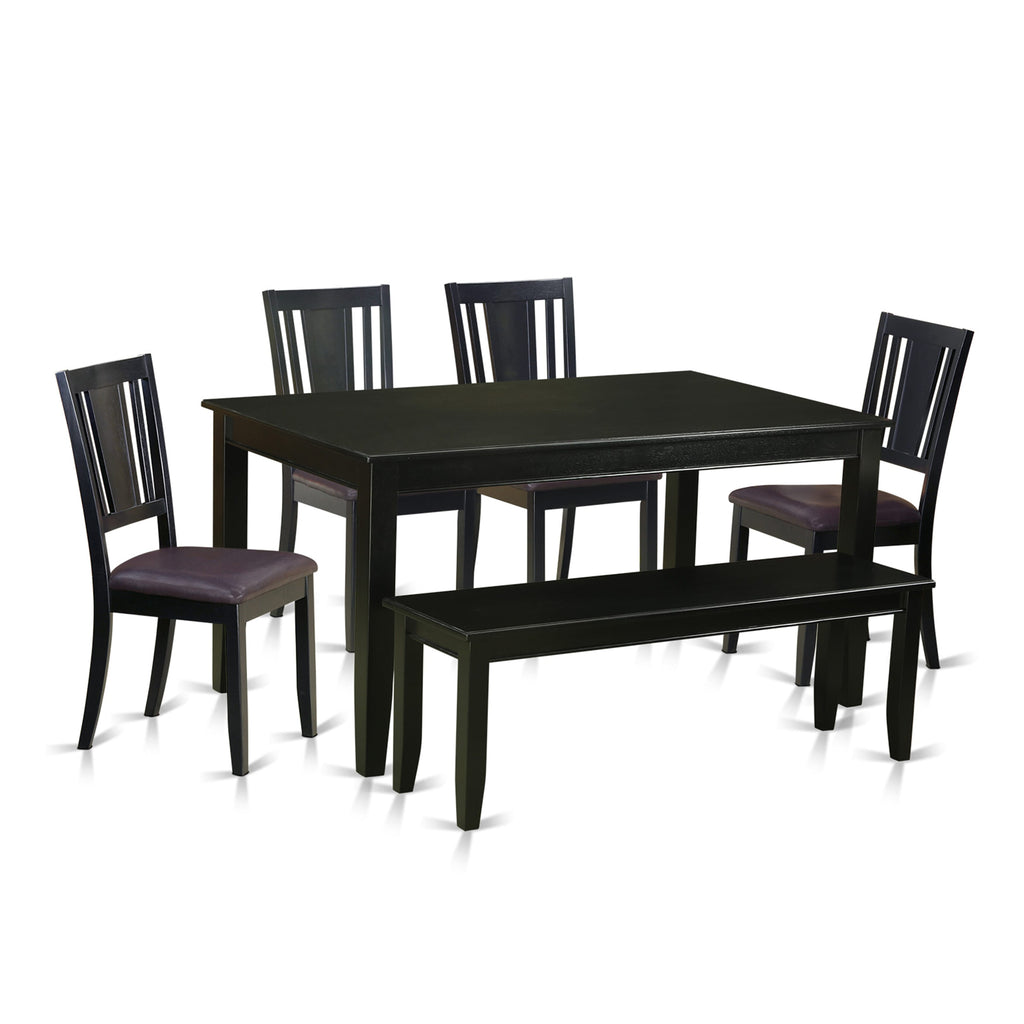 DULE6-QH8-8O 6-Piece Dining Ensemble with Rectangular Table, 4 Leatherette Chairs & Bench - 36x60in, Black Elegance