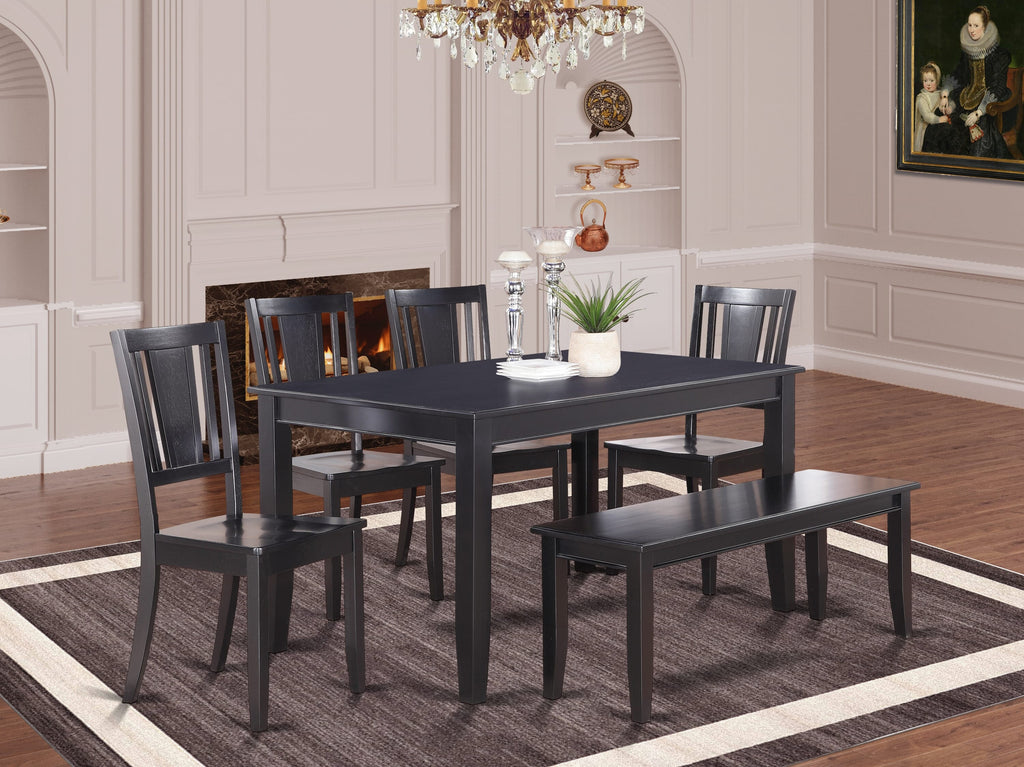 DULE6-7MC-5 - 6-Piece Dining Set Rectangular Table, 4 Chairs & Bench in Rich Black, 36x60