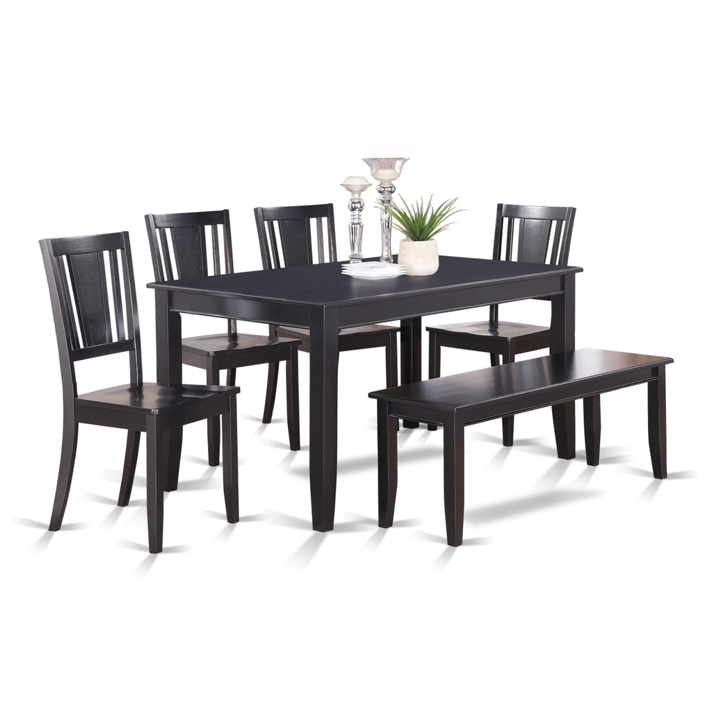 DULE6-7MC-5 - 6-Piece Dining Set Rectangular Table, 4 Chairs & Bench in Rich Black, 36x60