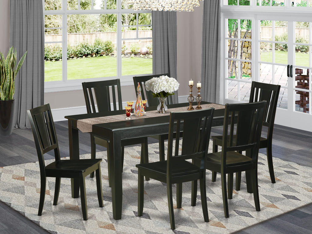 DULE7-OJI-Q 7 Piece Dining Set with Rectangle Table & 6 Chairs, 36x60 Inch in Elegant Black