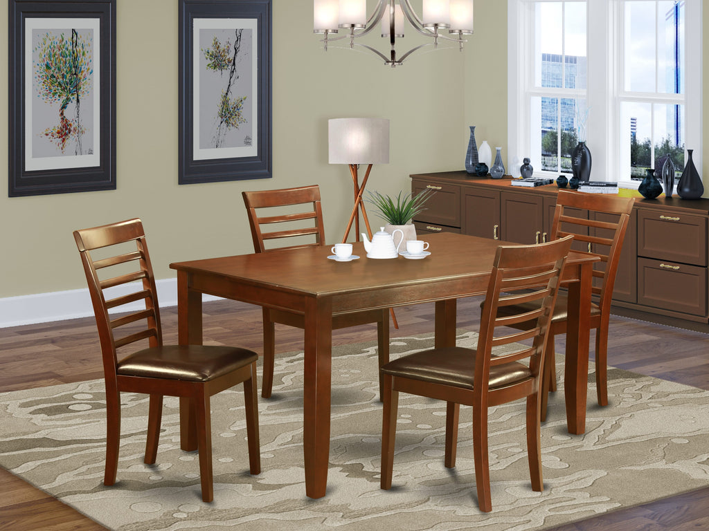 DUML5-8PY-JW 5-Piece Dining Ensemble Rectangular Table with 4 Leather-Look Chairs, 36x60 Mahogany