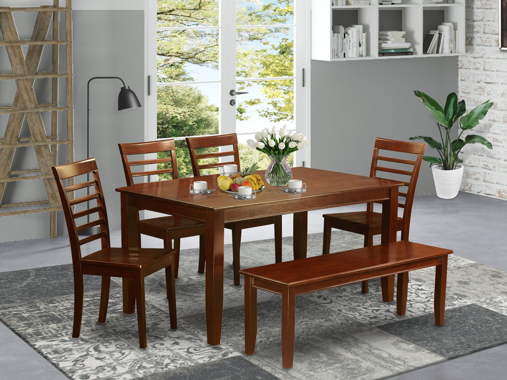 DUML62-5R8-G 6-Piece Mahogany Dining Ensemble with Rectangle Table, 4 Chairs, and Bench - 36x60