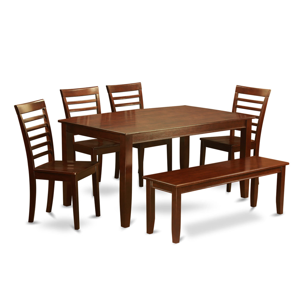 DUML62-5R8-G 6-Piece Mahogany Dining Ensemble with Rectangle Table, 4 Chairs, and Bench - 36x60