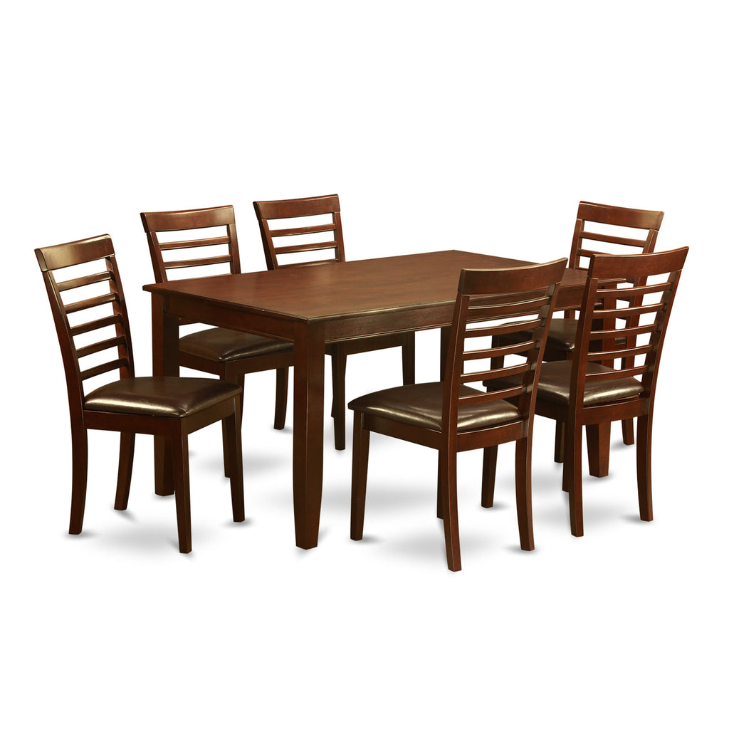 DUML7-LFD-IA Luxe 7 Piece Set Table and 6 Chairs with Leather Accents, Mahogany Style Finish, 36x60