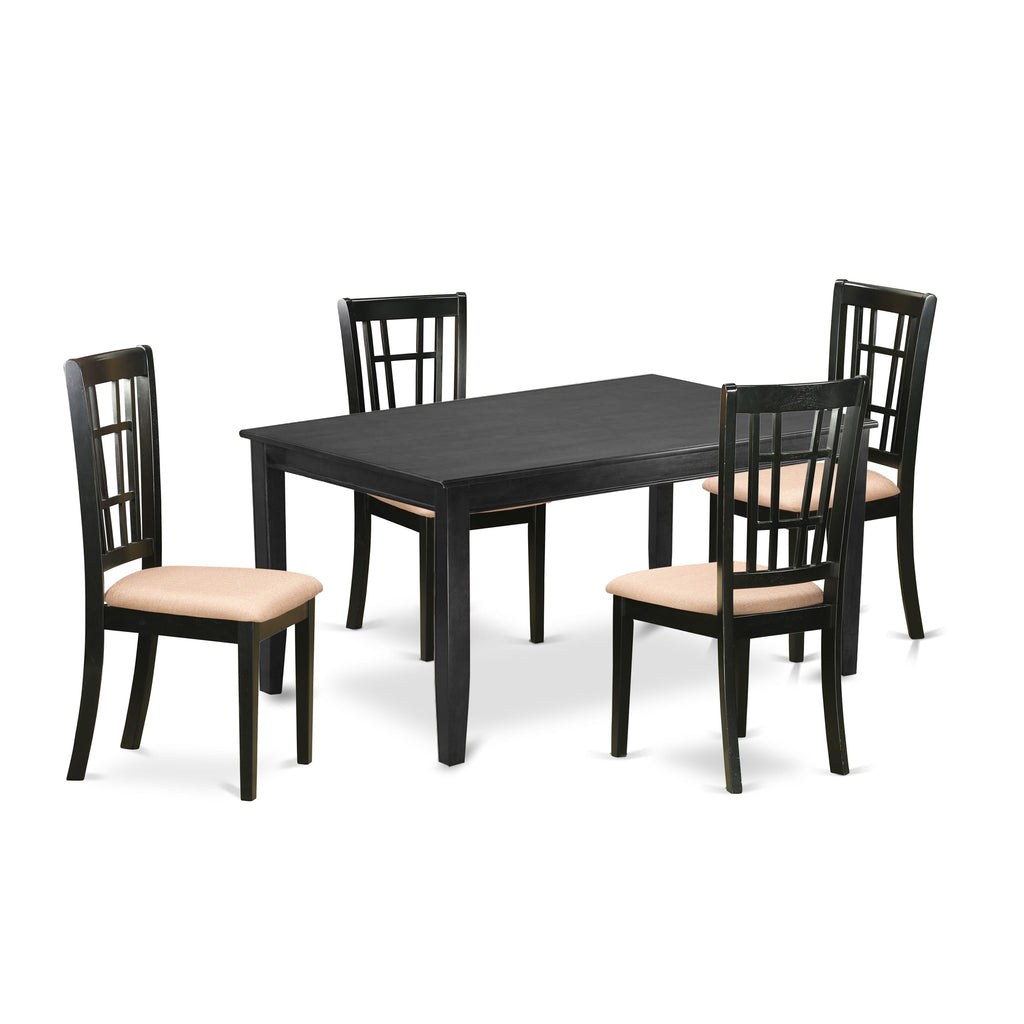 DUNI5-9IJ-6 5-Piece Kitchen Dining Set with Rectangular Table & Linen Chairs, 36x60, Black