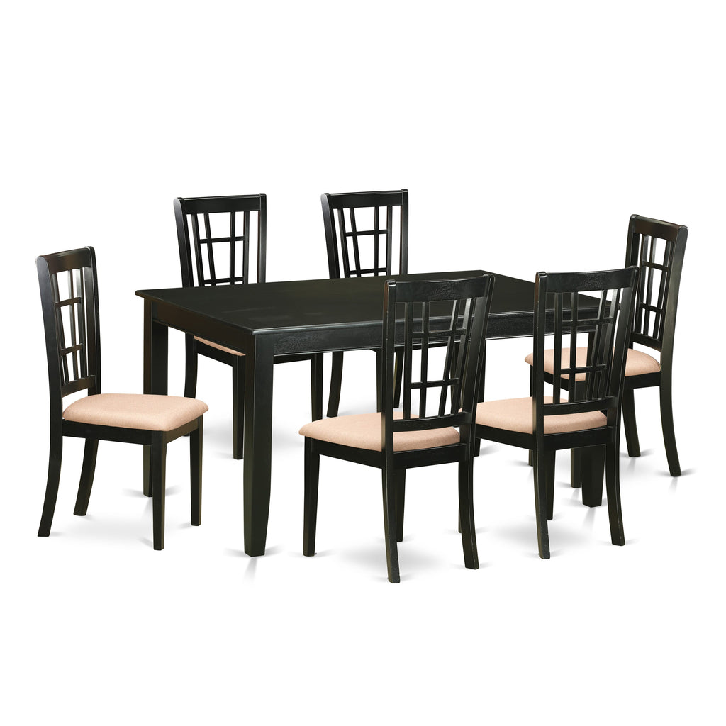 DUNI7-C93-D - Elegant Black 7-Piece Dining Set with Rectangular Table & 6 Upholstered Chairs, 36x60