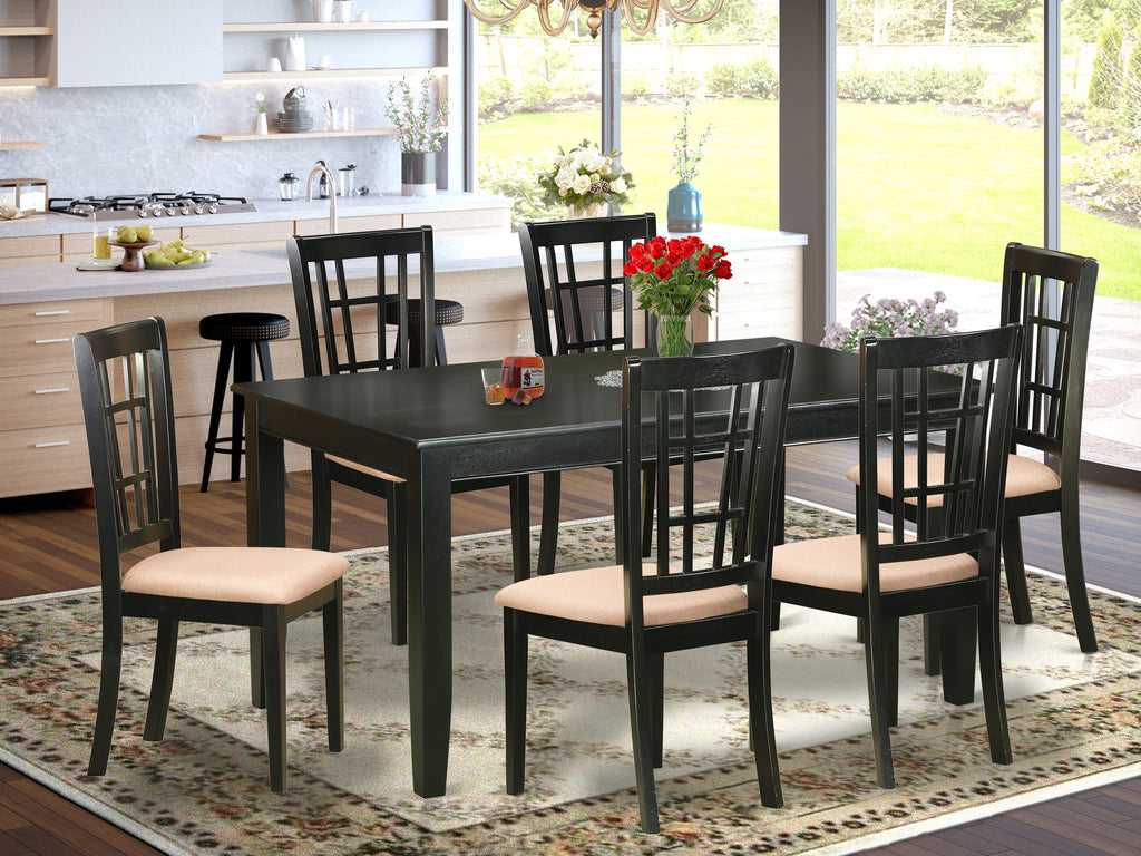 DUNI7-C93-D - Elegant Black 7-Piece Dining Set with Rectangular Table & 6 Upholstered Chairs, 36x60