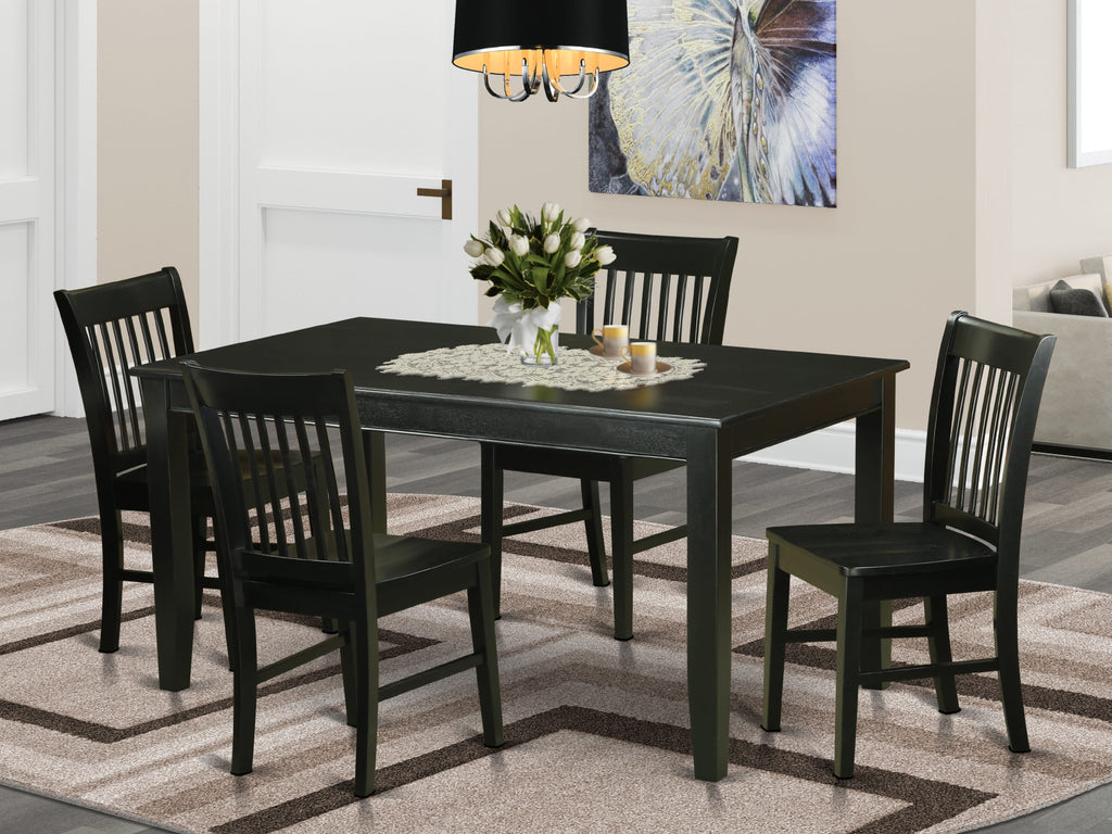 DUNO5-DKY-L 5-Piece Black Dining Set Features Rectangle Table with 4 Stylish Chairs, 36x60