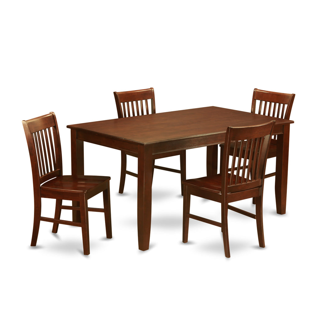 DUNO5-ERF-I Exquisite Five-Piece Dining Ensemble with Rectangular Table & 4 Elegantly Designed Chairs, Mahogany Finish, 36x60 Inch