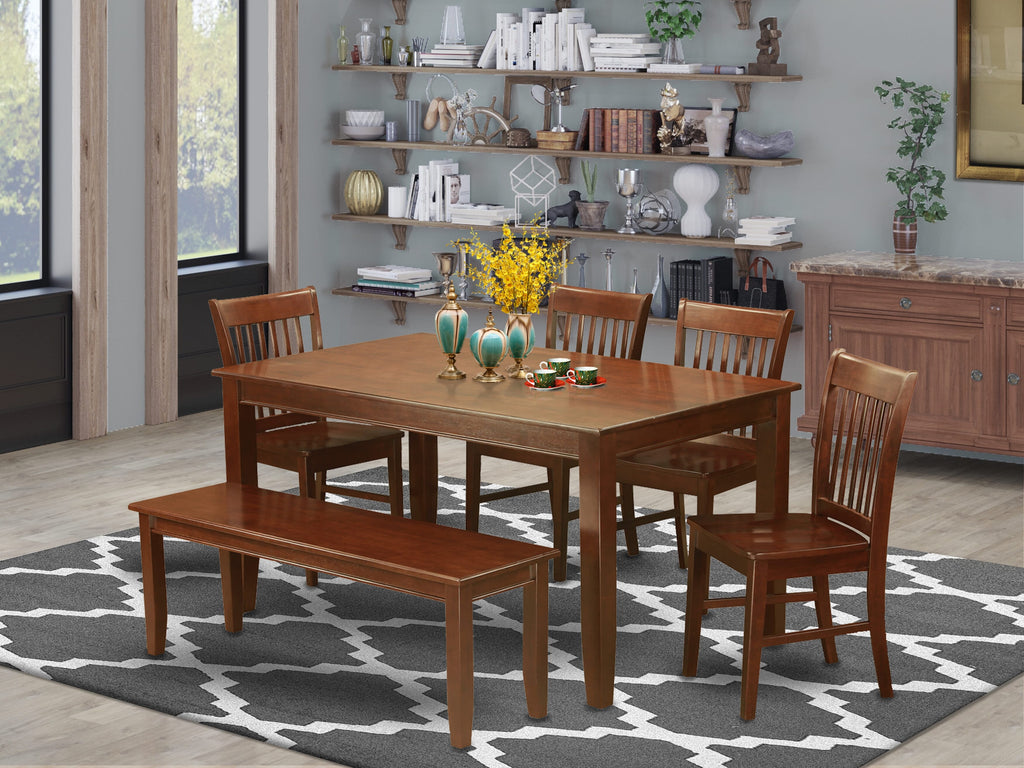 DUNO6W-RGM-X Sophisticated 6-Piece Set with Rectangular Dining Table, 4 Chairs & Bench, 36x60 Mahogany Finish