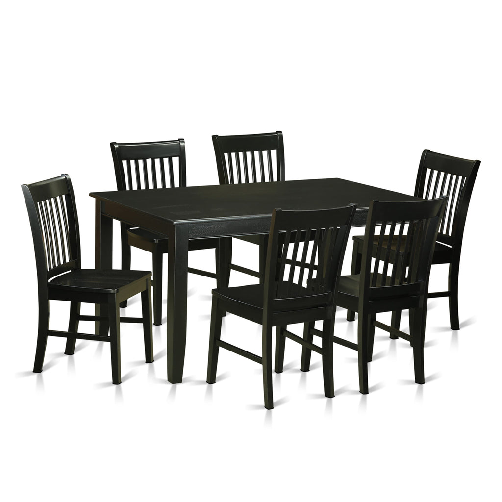 DUNO7-LIU-T Dining Ensemble 7-Piece Set with Rectangle Table & Chairs, Black Finish, 36x60