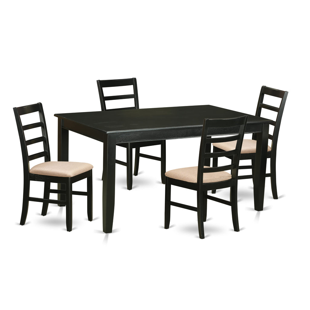 Compact DUPF5-8P4-Z 5-Piece Dining Ensemble with Rectangular Table & 4 Fabric Seats, Black Finish