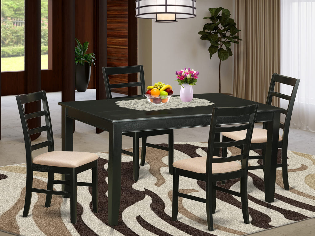 Compact DUPF5-8P4-Z 5-Piece Dining Ensemble with Rectangular Table & 4 Fabric Seats, Black Finish