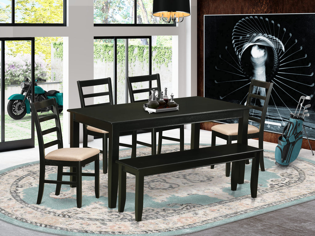 DUPF6-GKC-O 6-Piece Dining Ensemble Rectangle Table, 4 Chairs & Bench, 36x60, in Sophisticated Gray Oak Cushion