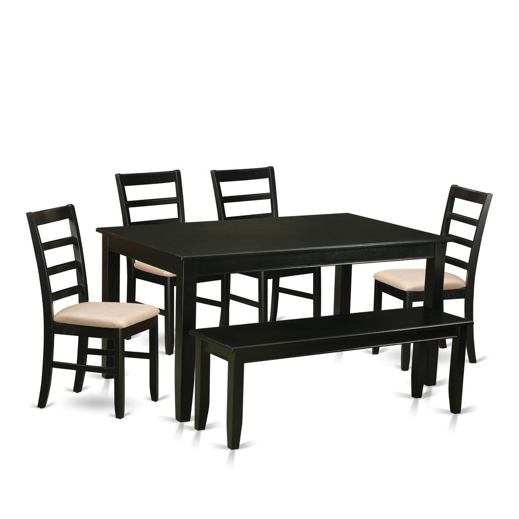 DUPF6-GKC-O 6-Piece Dining Ensemble Rectangle Table, 4 Chairs & Bench, 36x60, in Sophisticated Gray Oak Cushion