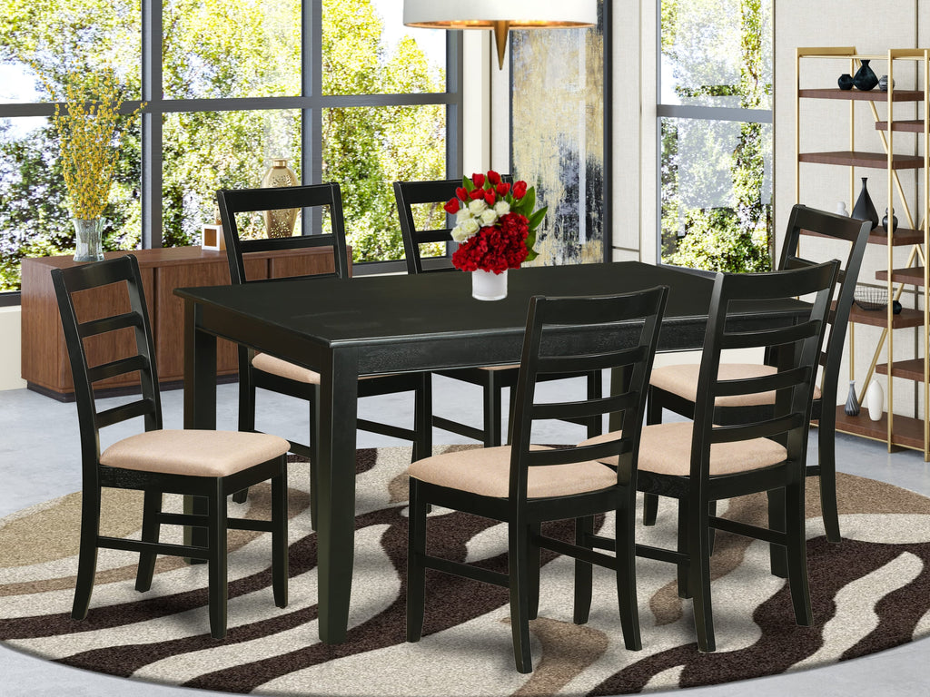 Dine Elegance DUPF7-2CB-D 7pc Table Set with Rectangular Table & 6 Cushioned Chairs, 36x60 Black