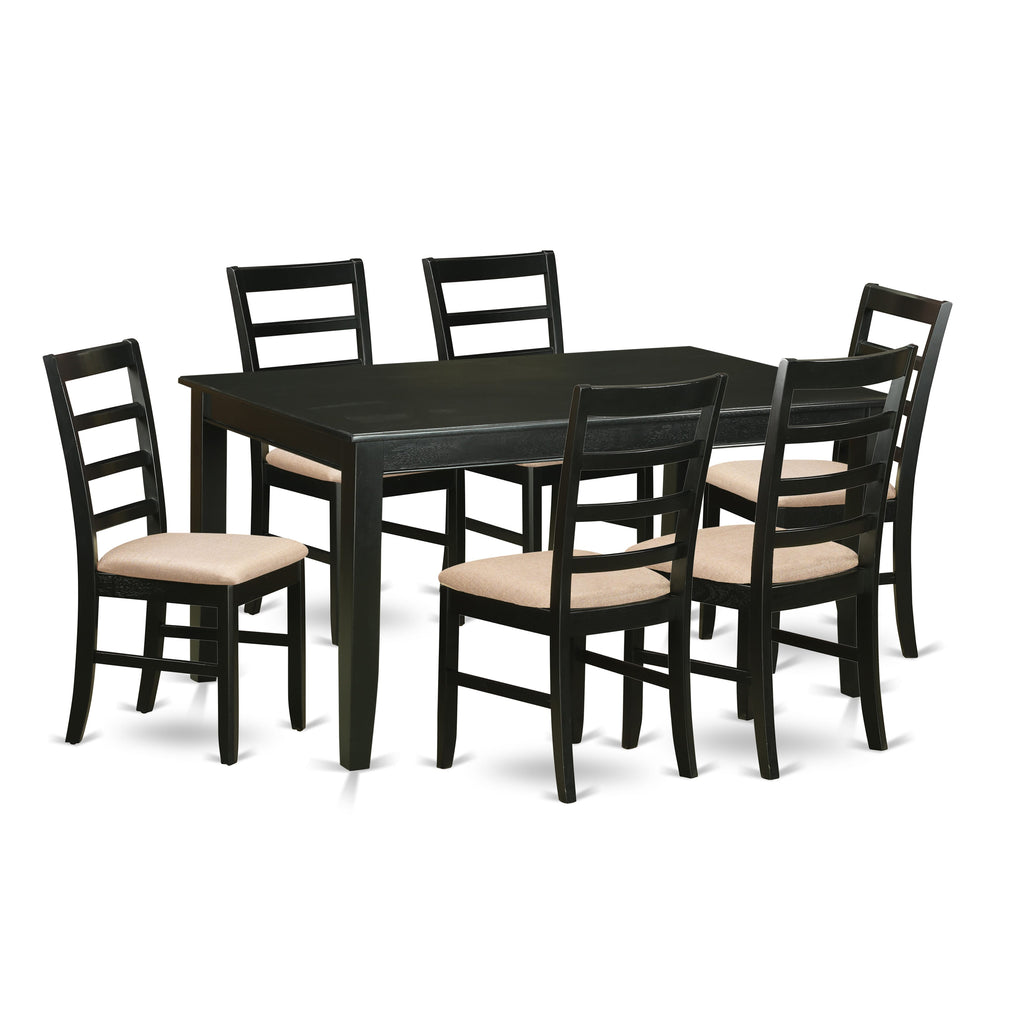Dine Elegance DUPF7-2CB-D 7pc Table Set with Rectangular Table & 6 Cushioned Chairs, 36x60 Black