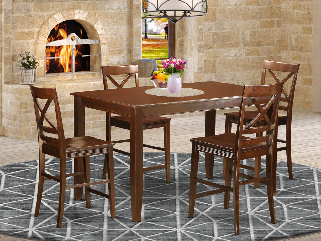 Dining Ensemble DUQU5T-QML-M Counter Height Table & 4 Chairs Set in Mahogany, 5 Piece, 36x60 Inch