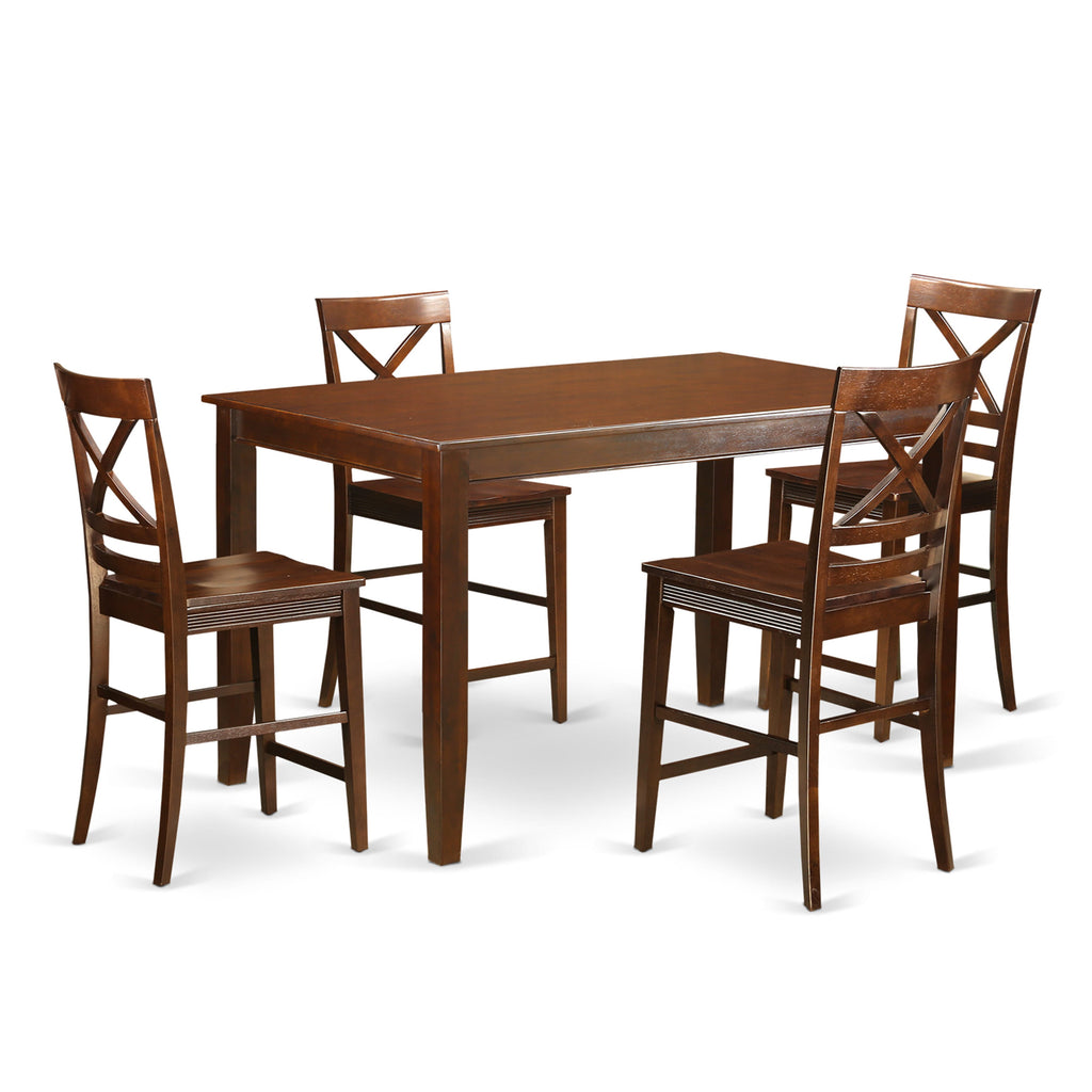 Dining Ensemble DUQU5T-QML-M Counter Height Table & 4 Chairs Set in Mahogany, 5 Piece, 36x60 Inch