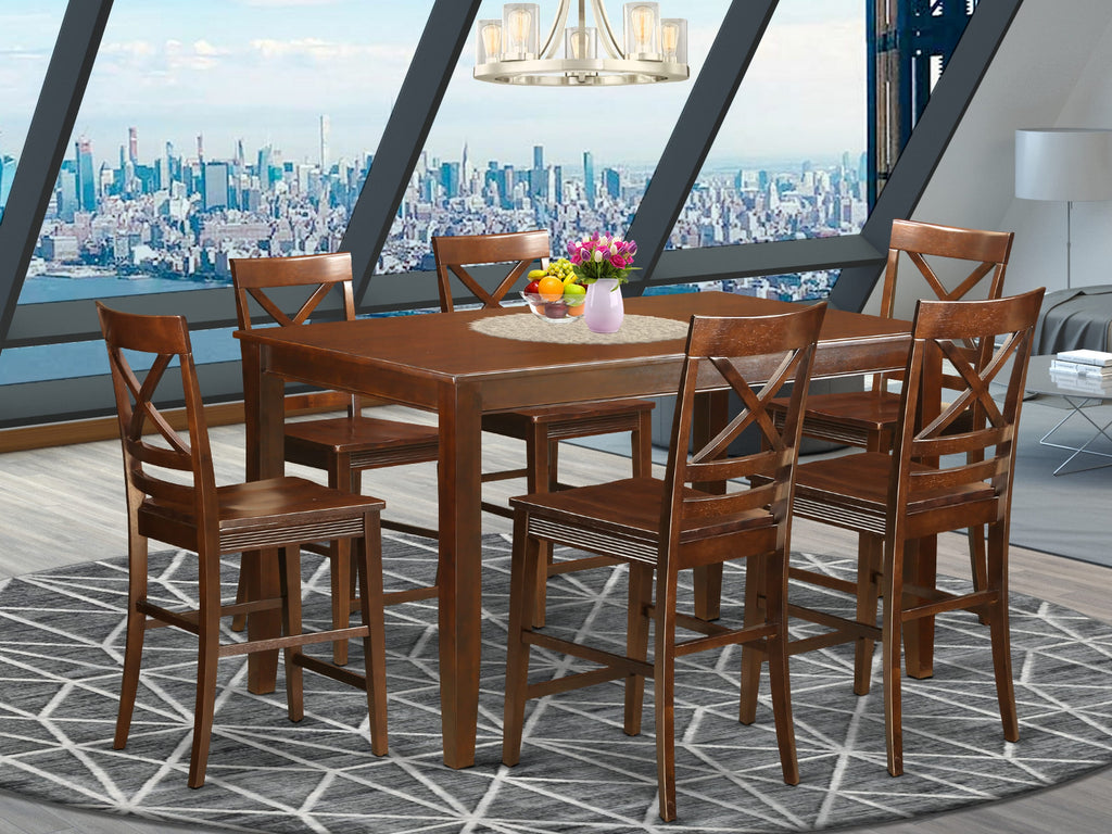 DUQU70-MXK-S 7-Piece Mahogany Counter Height Dining Ensemble with Rectangular Table & 6 Chairs, 36x60 In