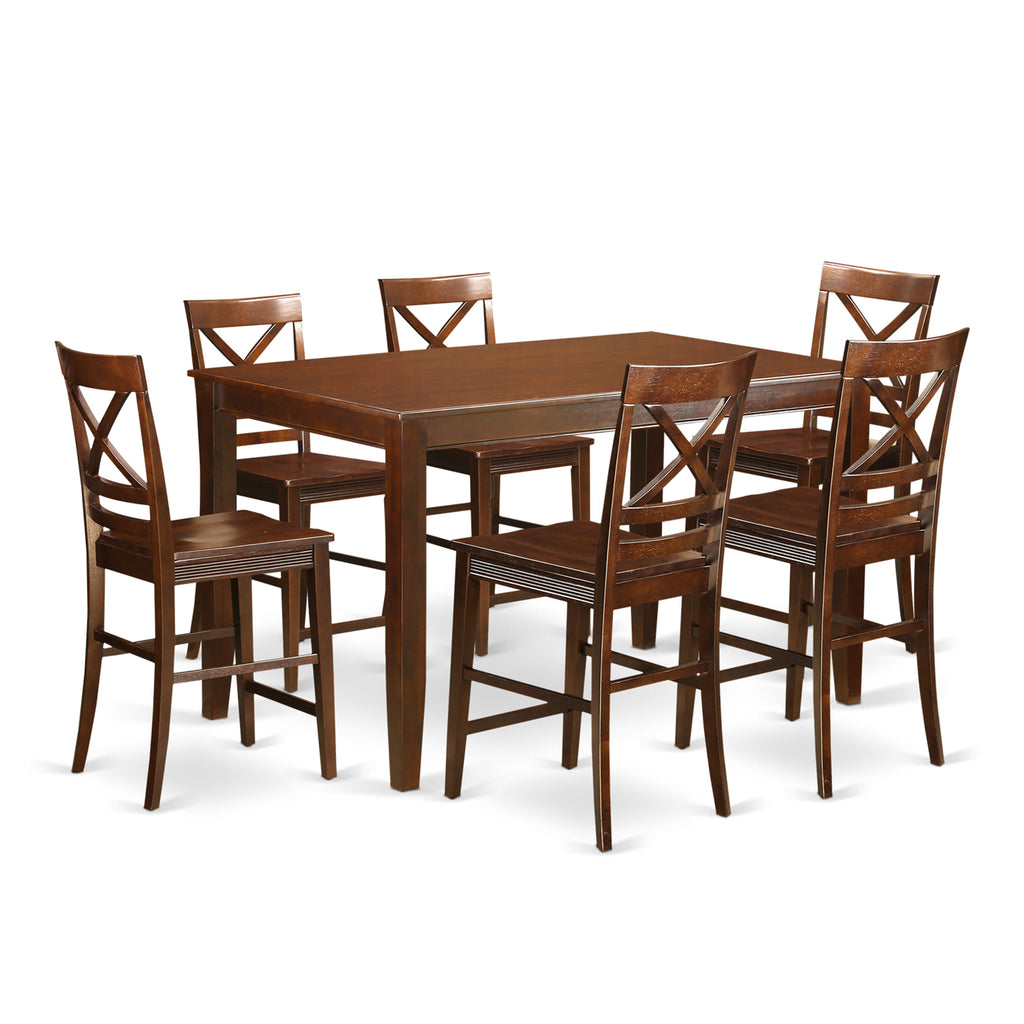 DUQU70-MXK-S 7-Piece Mahogany Counter Height Dining Ensemble with Rectangular Table & 6 Chairs, 36x60 In