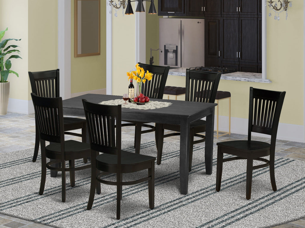 7-Piece DUVA7-C8T-L Dining Ensemble with Rectangular Table and Six Chairs, Black Finish, Size 36x60