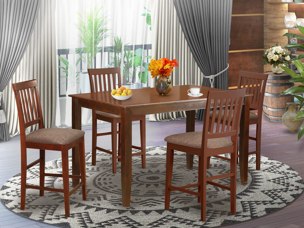 DUVN59-8CL-D 5-piece Mahogany Dining Set with Rectangle Table & 4 Linen Chairs, 36x60 Inch