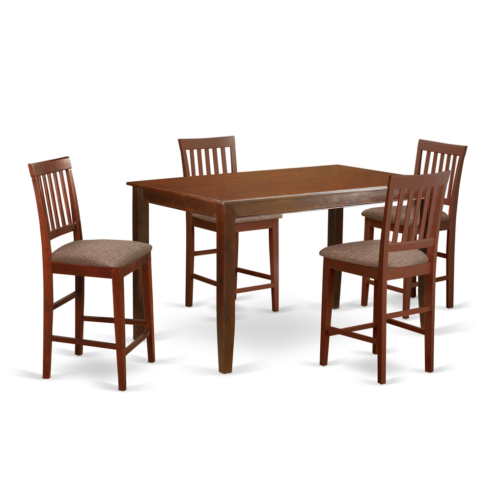 DUVN59-8CL-D 5-piece Mahogany Dining Set with Rectangle Table & 4 Linen Chairs, 36x60 Inch