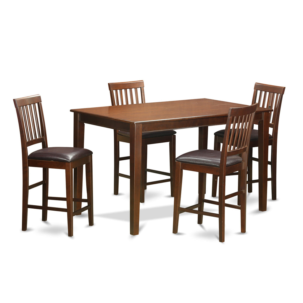 DUVN5Q-MM4-ZS 5-Piece Tall Dining Ensemble with Rectangular Table & 4 Cushion Chairs, Mahogany Finish