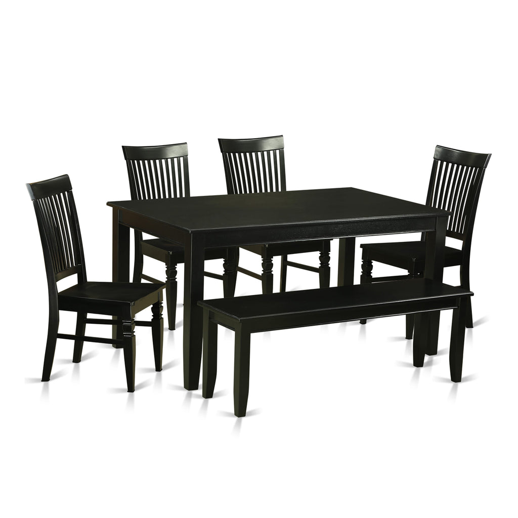 DUWE6-4MJ-B 6 Piece Set Featuring Rectangular Table, 4 Chairs & Bench, 36x60 Inch, Modern Black Finish
