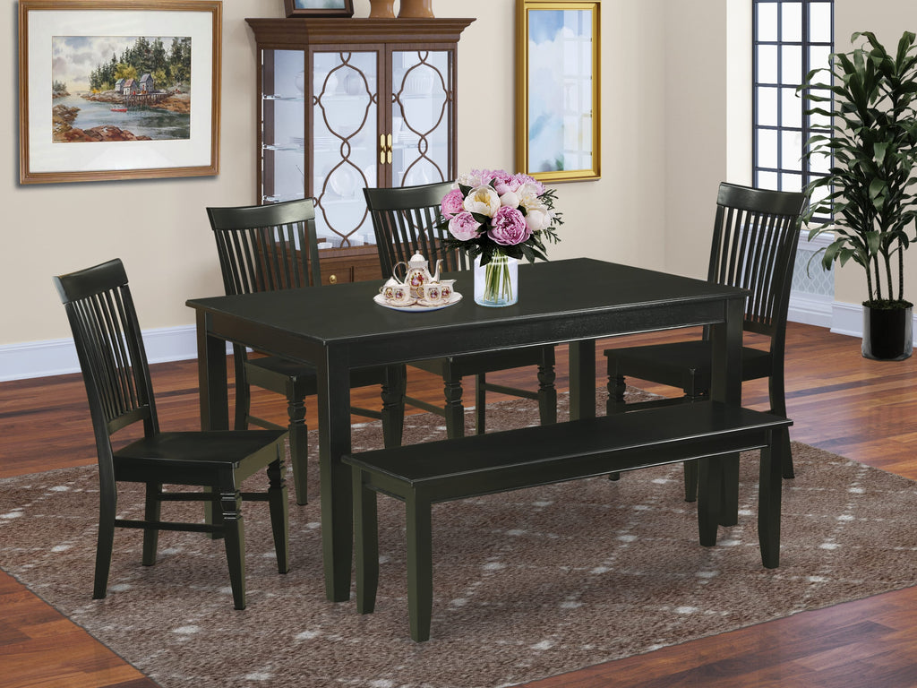 DUWE6-4MJ-B 6 Piece Set Featuring Rectangular Table, 4 Chairs & Bench, 36x60 Inch, Modern Black Finish