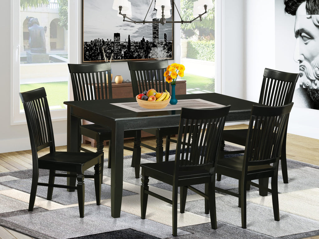 DUWE7-NLV-5 Chic 7-Piece Dining Set with Rectangular Table & 6 Sturdy Chairs, 36x60 Inch in Black Finish
