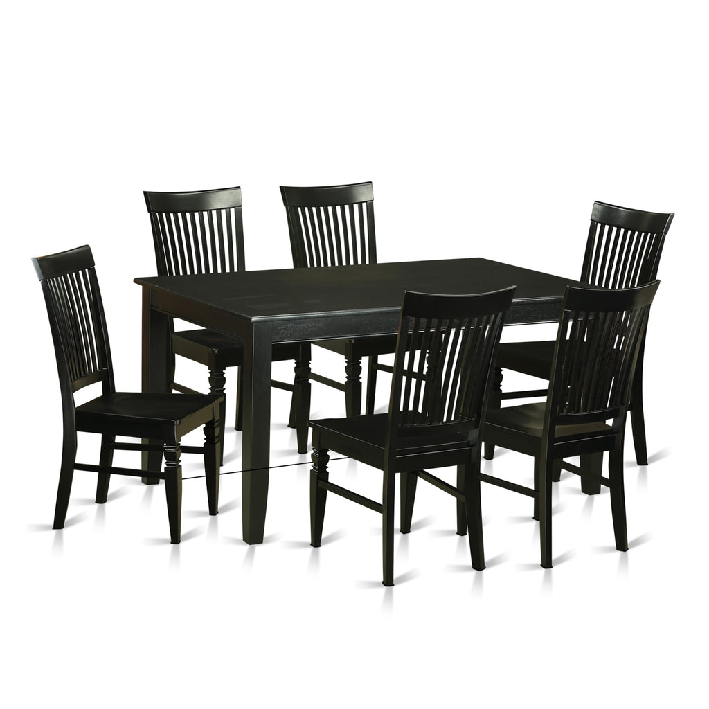DUWE7-NLV-5 Chic 7-Piece Dining Set with Rectangular Table & 6 Sturdy Chairs, 36x60 Inch in Black Finish