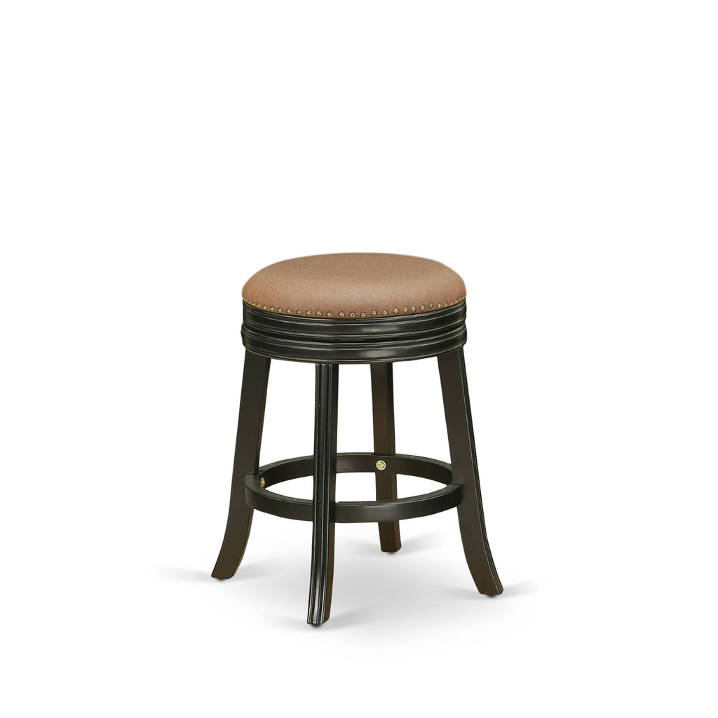 DVS028-FFE, 24-Inch Black Upholstered Counter Height Brown Leather Stool, Backless for Pub