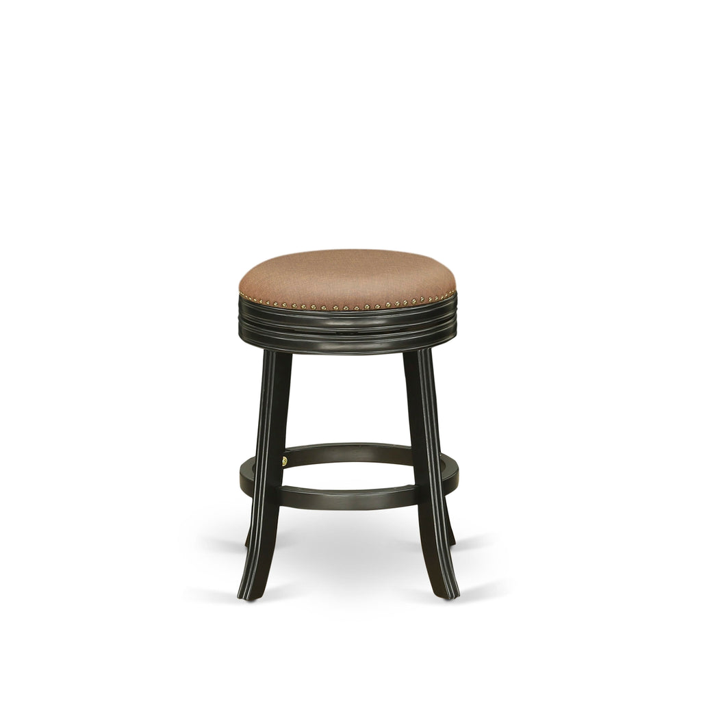 DVS028-FFE, 24-Inch Black Upholstered Counter Height Brown Leather Stool, Backless for Pub
