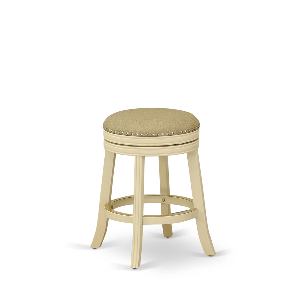 Collectible DVS026-266 Devers Backless Pub-Style Stool in Sandalwood PU Leather, 24 High, Linen White