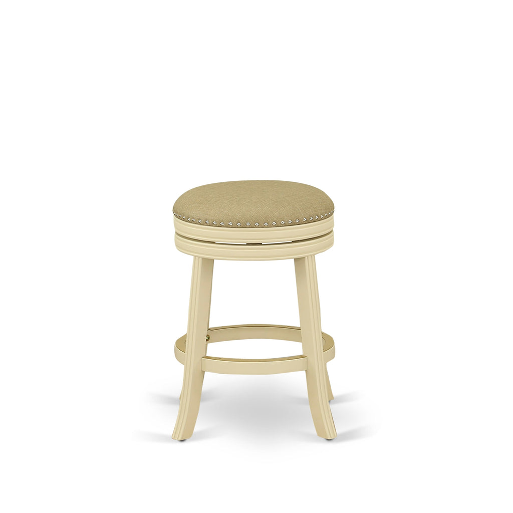 Collectible DVS026-266 Devers Backless Pub-Style Stool in Sandalwood PU Leather, 24 High, Linen White