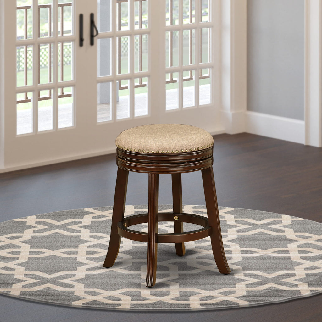 DVS02S-OPF 24 Mahogany Wood Backless Counter Stool - Round Mocha Leather Accent Seating